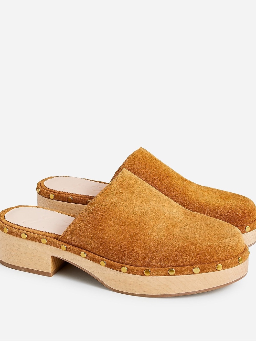 J. Crew Suede Studded Mule Clogs in Mustard